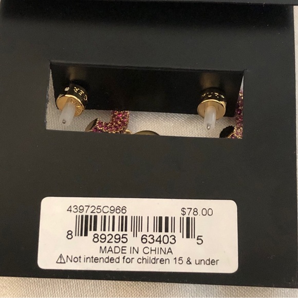 Kurt Geiger Gold Tone Pink Crystal Huggie Hoops With Heart Crystal Charm NWT - Picture 11 of 12